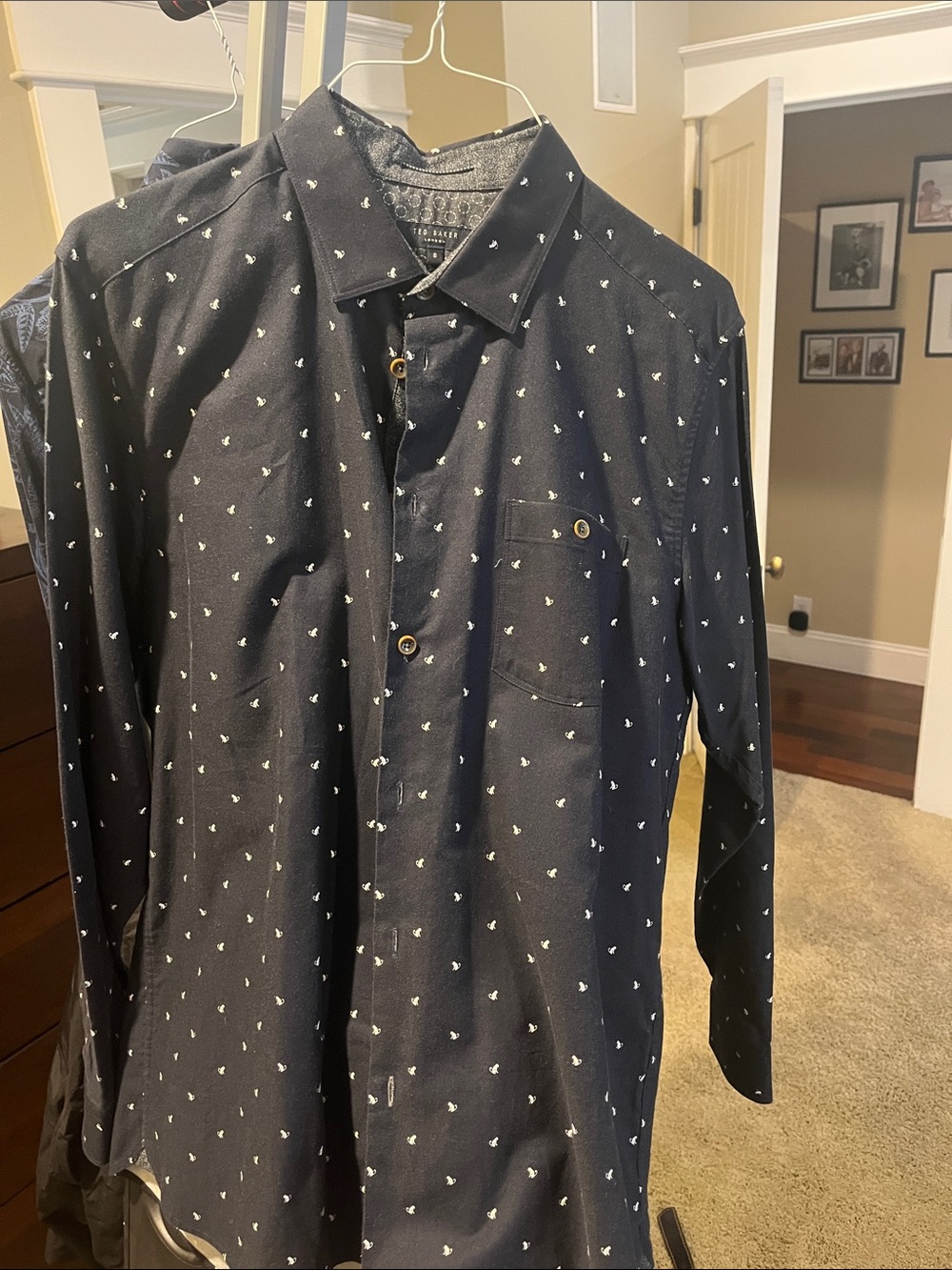 Ted Baker Navy Button-Down Shirt with White Micro Print